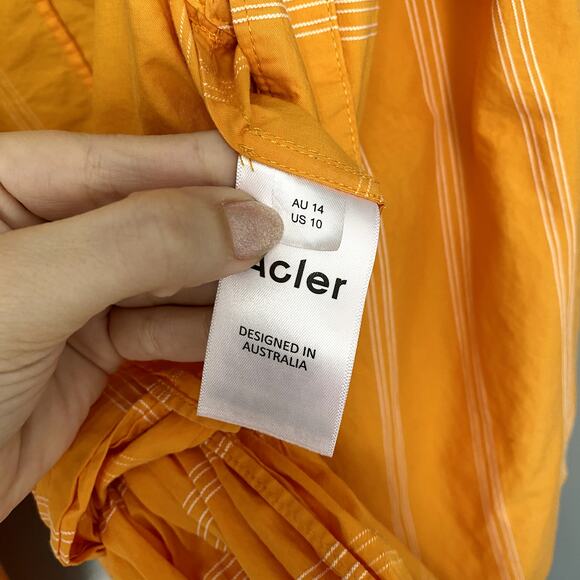 Acler Wyatt Orange Stripped Puff Sleeves Summer Wrap Cropped Blouse 10 - Picture 4 of 9